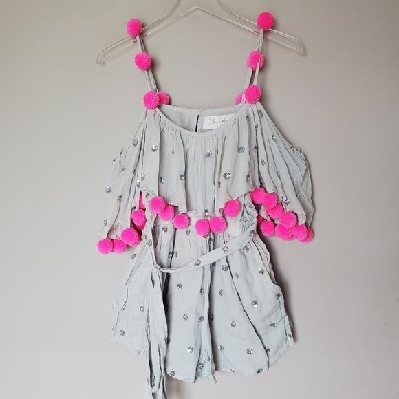Anthropologie Sundress Sofia Pom Pom Dopamine Colorful Whimsical Sequin Romper - Picture 6 of 12